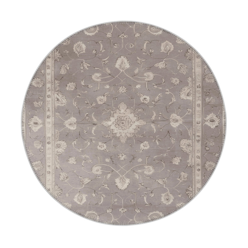 Tapis gris d'intérieur et d'extérieur Tabriz, Rond 5 pi