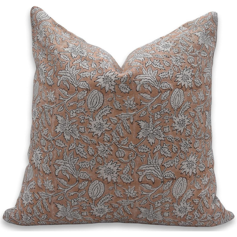 Housse de coussin intérieur / extérieur Floral Linen, 14 po x 36 po, Brun floral 1, Rectangulaire
