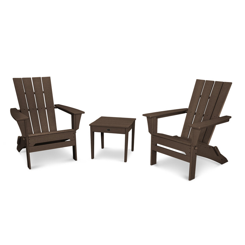 POLYWOOD Quattro Folding Chair 3-Piece Adirondack Set, Mahogany