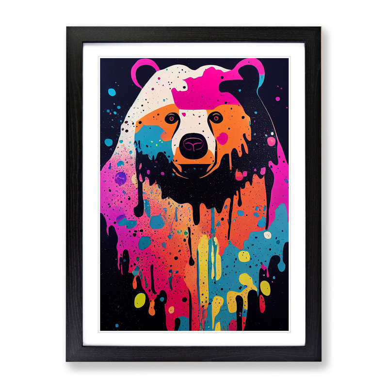 Bear No.4 Abstract 1 Piece Single Picture Frame Wall Art, 64cm H x 46cm W x 2cm D, Black