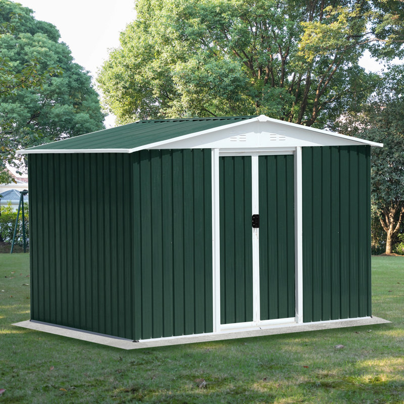 8X6 Feet Outdoor Storage Garden Shed Apex Roof With Aluminum Alloy Frame And Sliding Door, Green