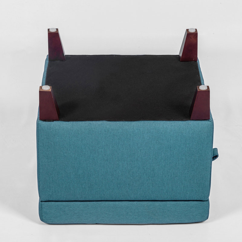 Repose-pieds de rangement carré capitonné de 17,7 po de large Kays, Mélange de lin bleu, Brun