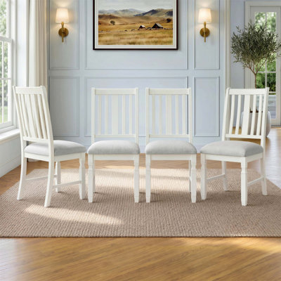 Ensemble de 4 chaises de salle à manger en bois à haut dossier avec siège rembourré en tissu de lin, style campagnard, assemblage facile, structure en bois d'hévéa durable (seulement chaise)