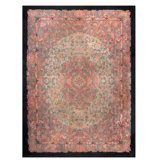 Antique Floral Medallion Wool Hand Knotted Pile Coral / Salmon Pink 1930s Rug