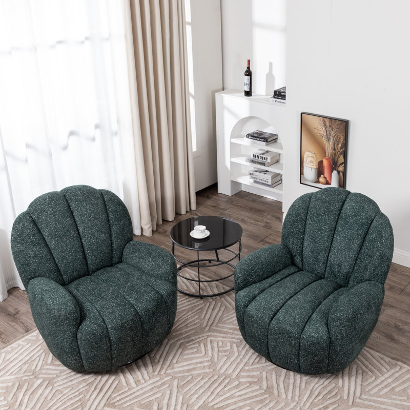 Petal Tufted Swivel Bucket Chair(Set Of 2), Green