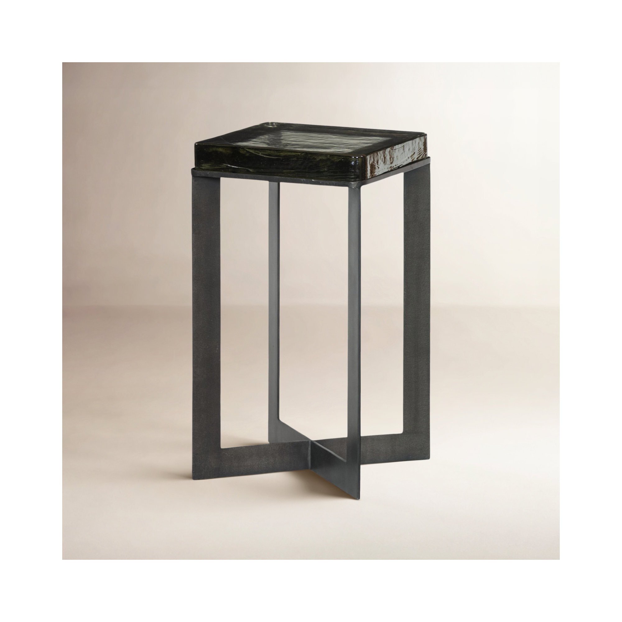 Alexzis Cast Glass End Table-Clear Cast Glass, Dark Brass, Clear