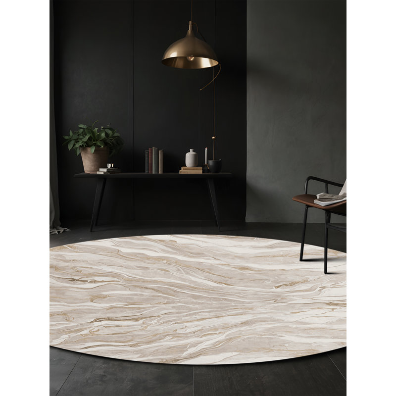 Machine Washable Gray Area Rug, Round 6'