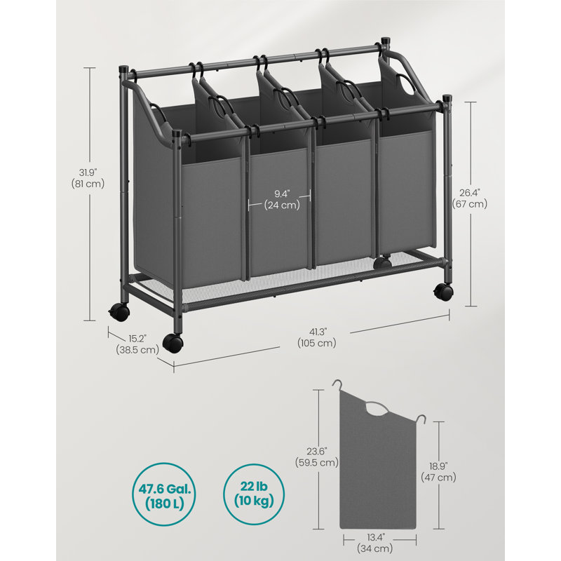 Rolling Laundry Hamper, Slate Grey