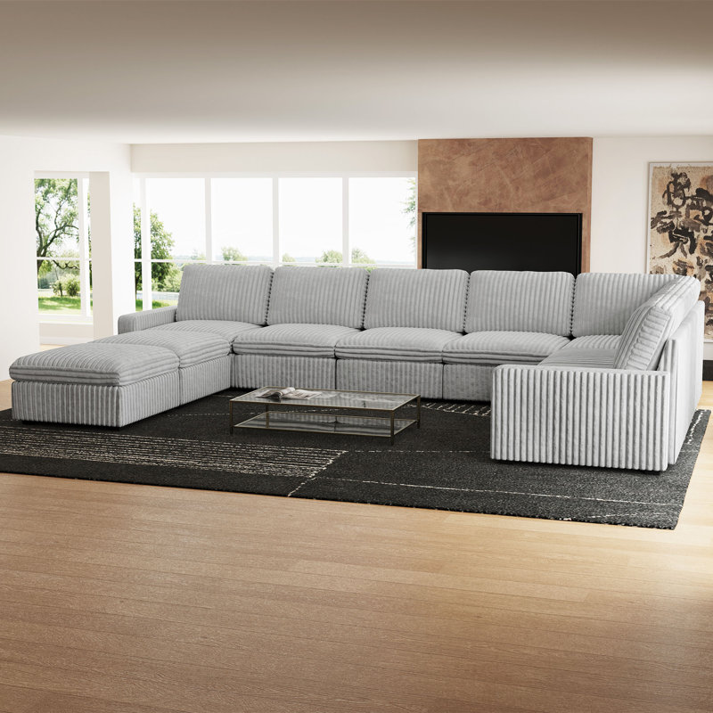 Oversized U Shaped Modular Corner Sectional Sofa With Storage Ottoman, Gray Corduroy