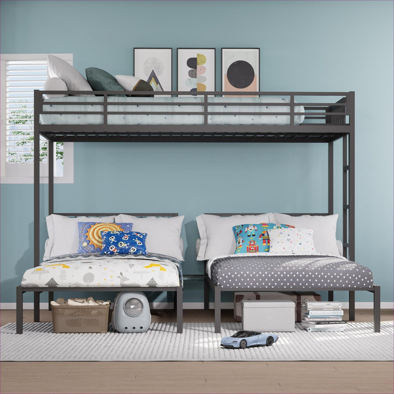 Lit superposé triple pour 3 personnes pour les enfants et les chambres multi-enfants en métal noir de jais détachable en trois lits simples séparés