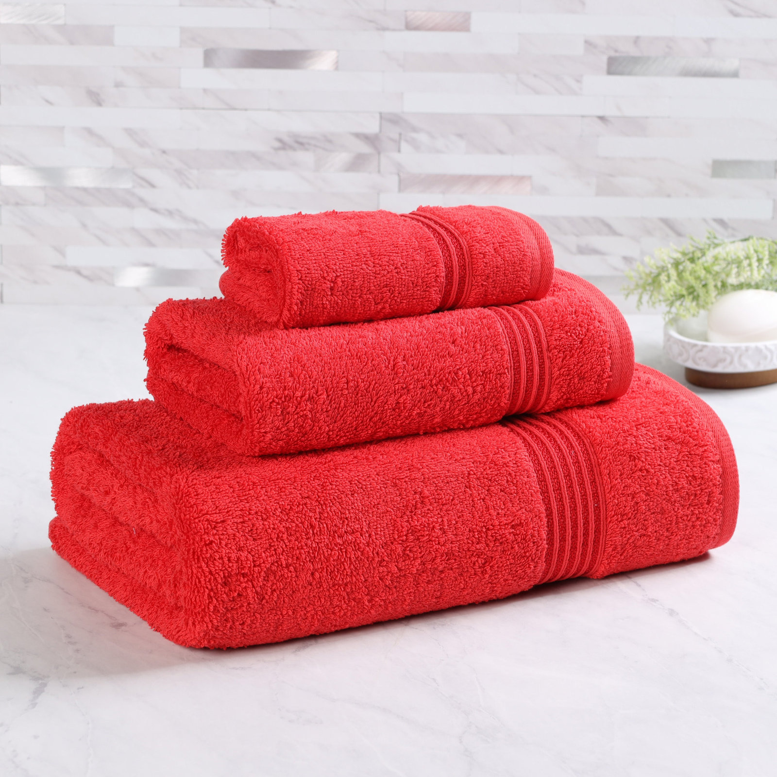Oleg 3-Piece Egyptian Cotton Towel Set, Red