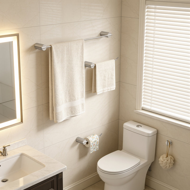 Nickel 4-piece Bathroom Hardware Set, Wall Mounted Stainless Steel Towel Rack Kit, Brushed Nickel