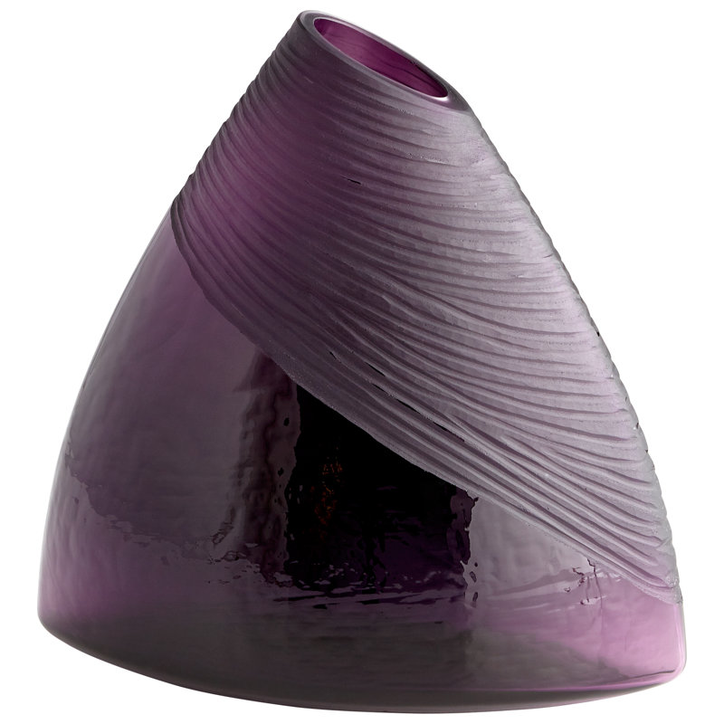 Vase de table en verre améthyste mauve, H 10,75 po x l 11 po x P 5,25 po