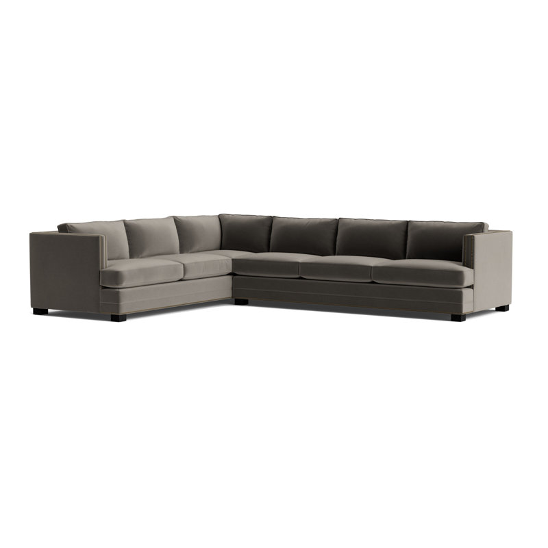 Keaton Chaise Sectional, Performance Velvet - Graphite, Black, Antique Brass