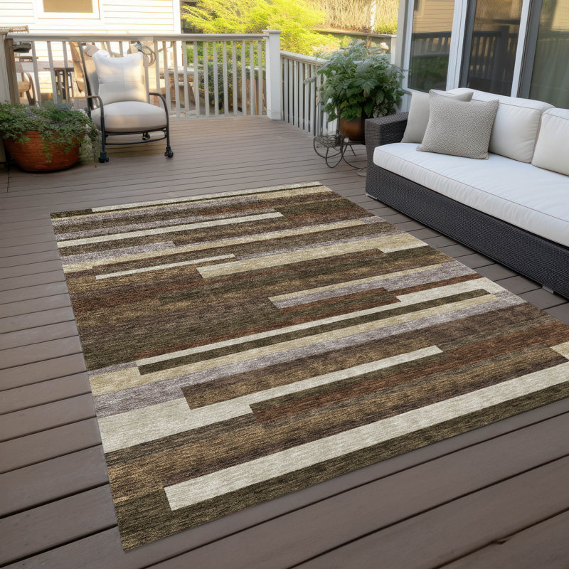 Tapis brun intérieur / extérieur lavable à la machine Malchow ACN766, Rectangle 9 pi x 12 pi