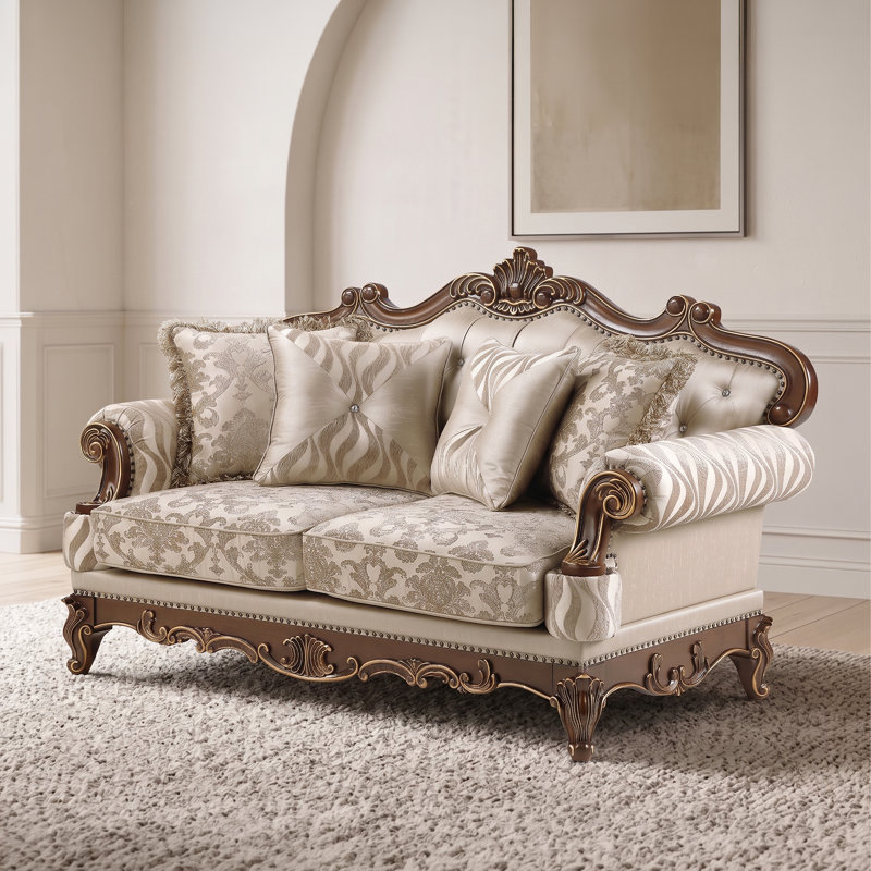 Causeuse en treillis beige et noyer