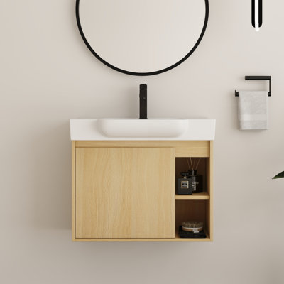 Oakshade 28'' Wall Mounted Single Bathroom Vanity Set with Ceramic Vanity Top