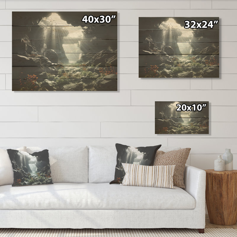 «Coral Reef Tranquility - Coastal Coral Under Water Wood», art mural sur bois de pin naturel, H 10 po x l 20 po