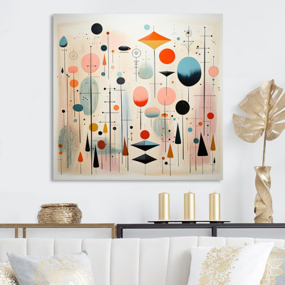 Reproduction d'art sur toile encadrée rose et bleu Mid Century Whimsical Wonders I