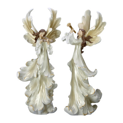 14.5" Resin Acanthus Angel Horn Violin Set of 2