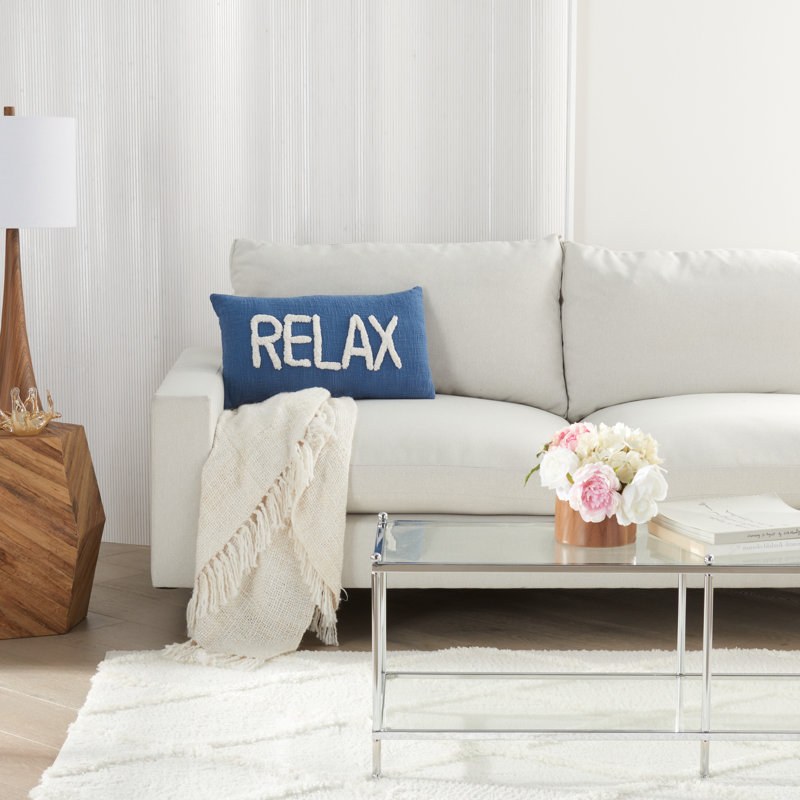 Blue Cotton Tufted 'Relax' Lumbar Throw Pillow