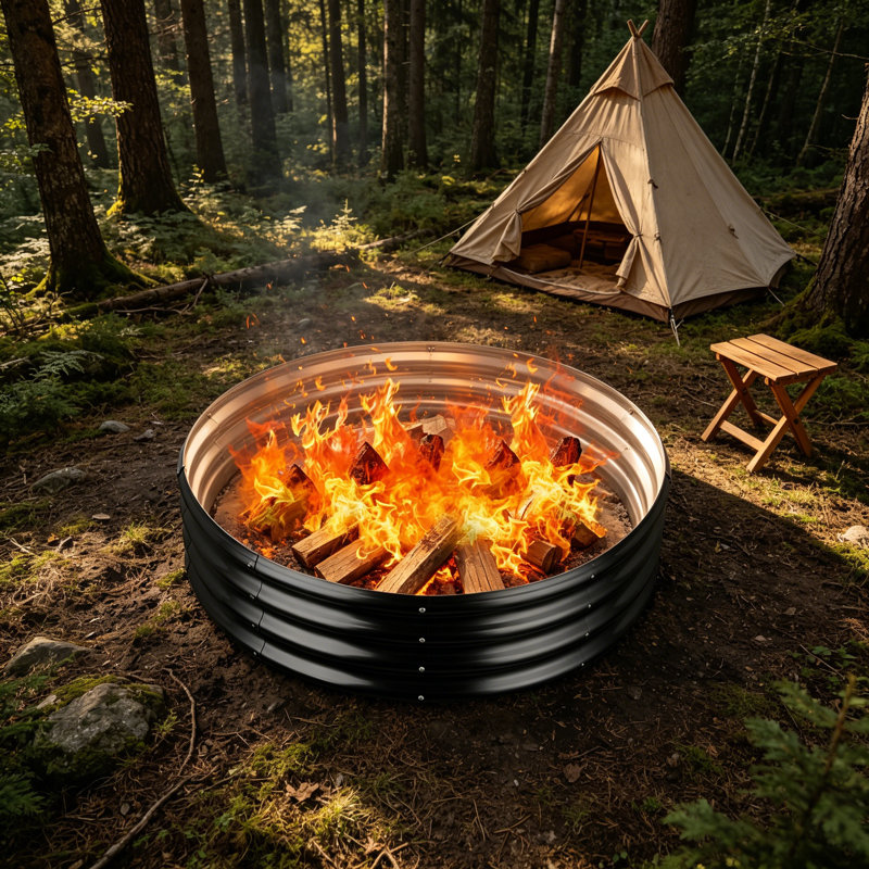 60in Round Galvanized Fire Pit Ring Black