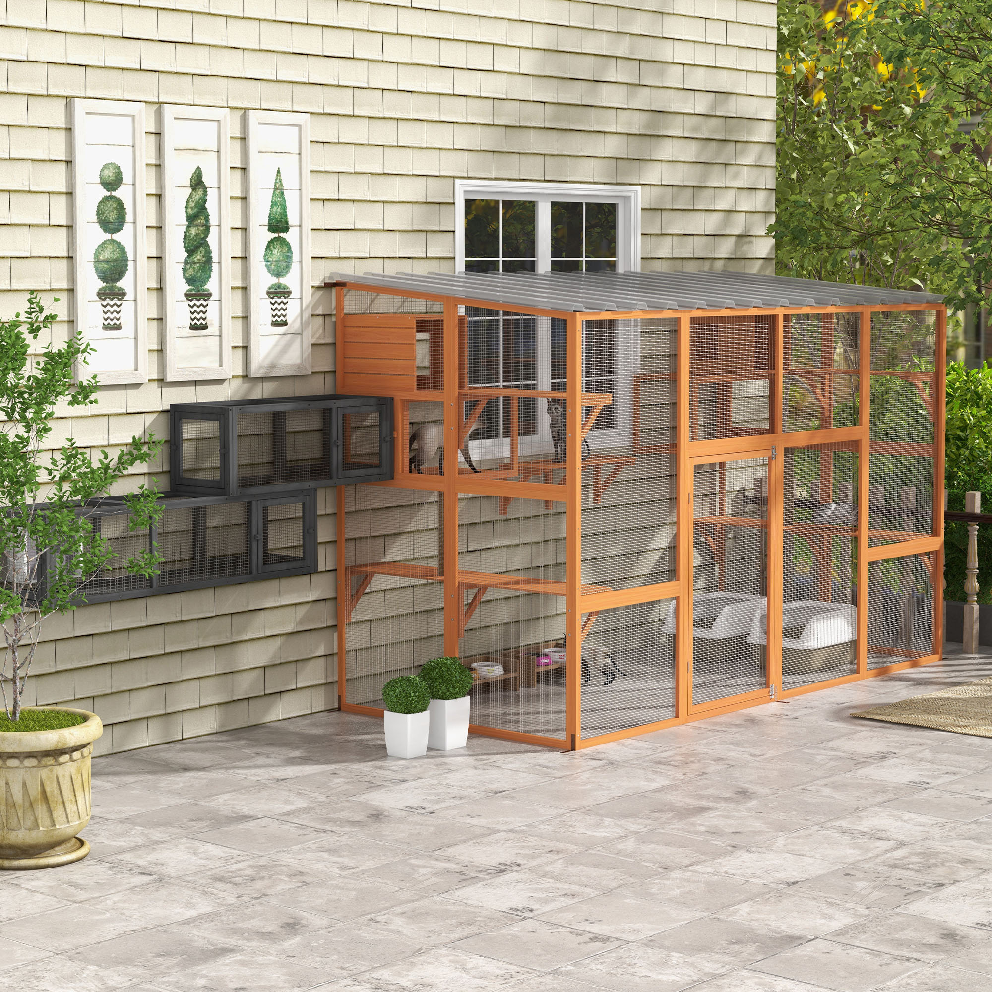 Pawhut Catio, Outdoor Cat Enclosure Window Box, Wooden Cat House ...