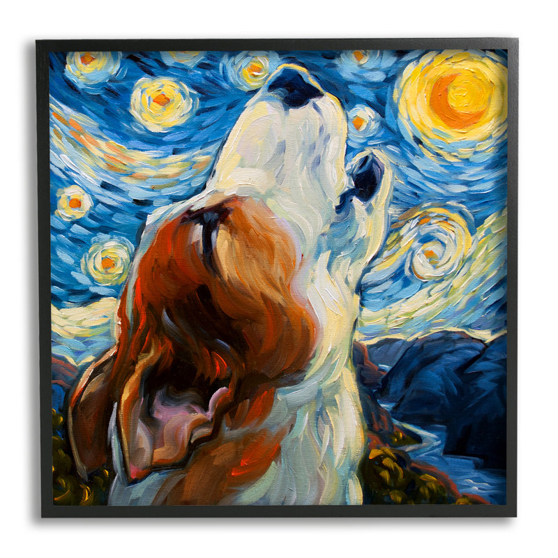 «Howling Dog Classic», encadré sur bois par CR Townsend, peinture, H 12 po x l 12 po x P 1,5 po, Giclée encadrée noir minuit