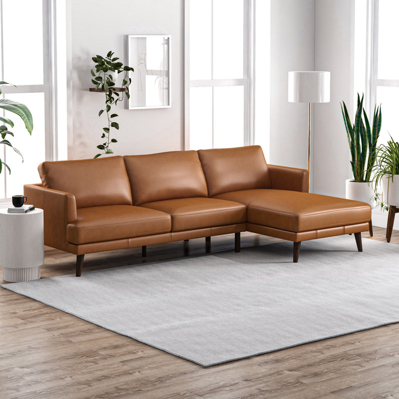 Elbur 105" Wide Genuine Leather Sofa & Chaise, Right Hand Facing