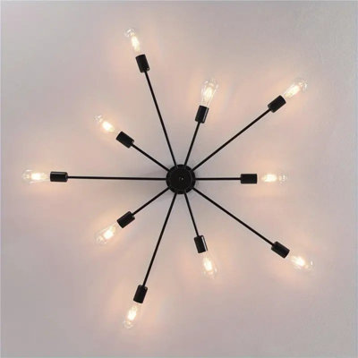 Semi Flush Mount Ceiling Light, 10-Light Modern Black Sputnik Chandelier Industrial Ceiling Lamp for Kitchen Dining Room Living Room Bedroom Foyer Lighting Fixture