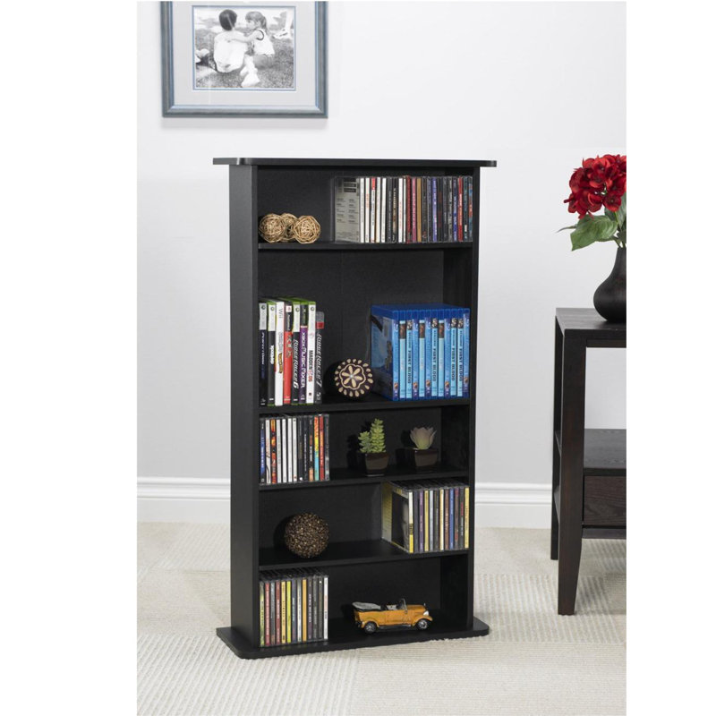 Black Adjustable Shelves Media Storage Cabinet