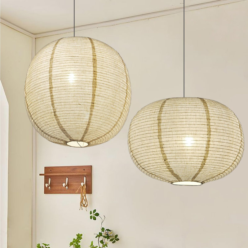 Abat-jour suspendu en lin fabriqué à la main, ovale et cylindrique, décor boho de 16 pouces