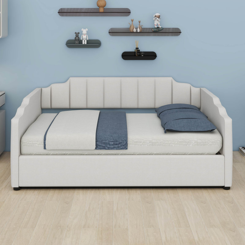 Full Size Upholstered Daybed, Sofa Bed Frame With Underneath Storage, Space-Saving Corner Day Bed, Beige