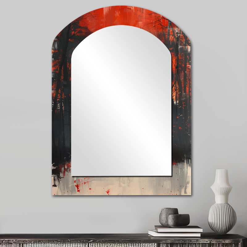 Rouge, noir, automne, Campus College Hall, bâtiment - miroir mural asymétrique de bâtiments, 34 po x 25 po