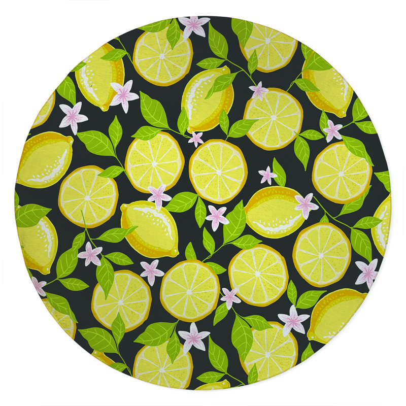 Tapis d'extérieur Lemons, Rond 5 pi