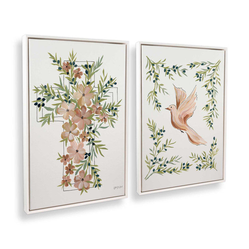 «Grace in Bloom», ensemble de 2 impressions sur toile, Blanc opaque, Impression encadrée sans passe-partout
