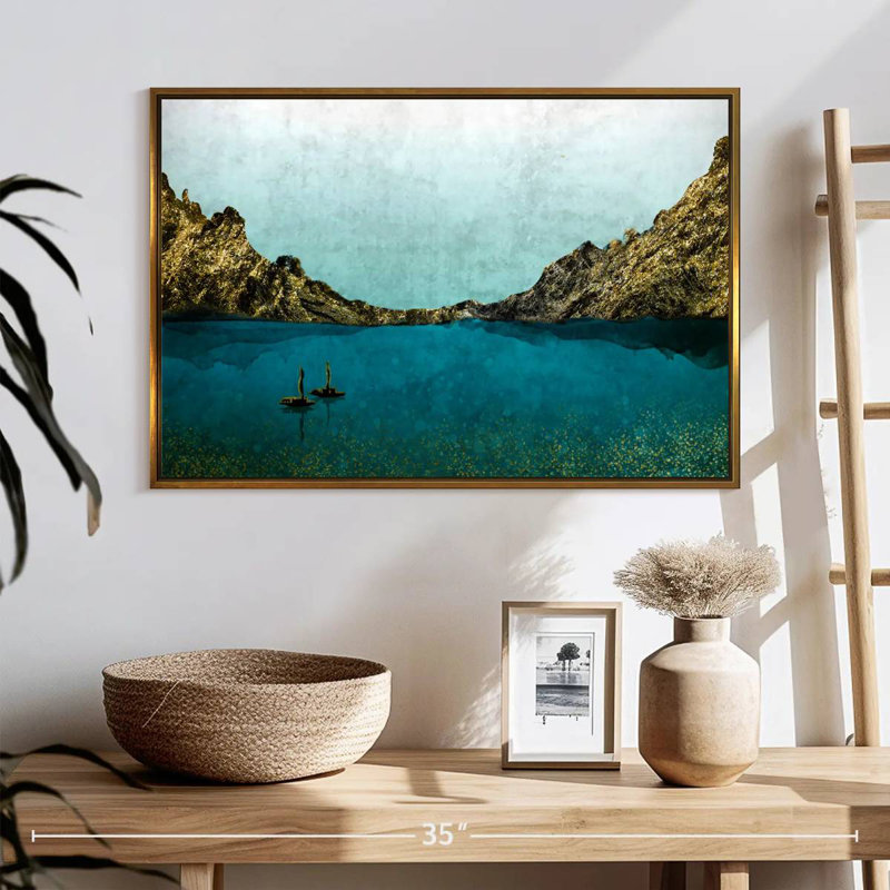 Île en île, 25 po x 17 po, Cadre flottant doré
