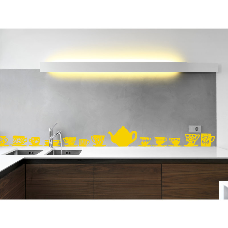 Décalcomanie murale tasses de thé, H 32 po x l 33 po x P 0,01 po, Jaune clair