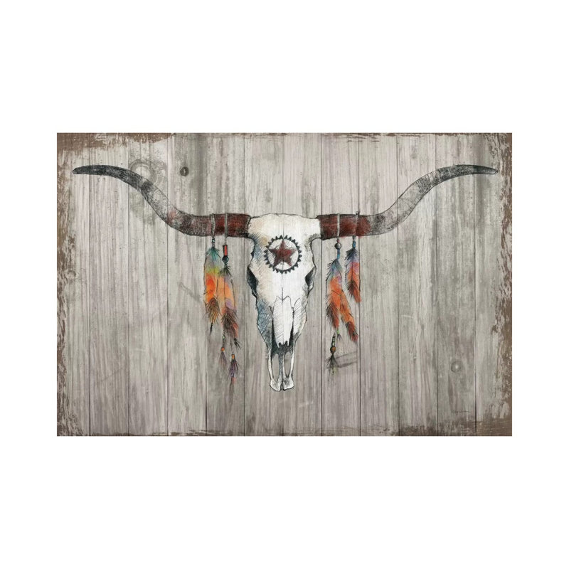 Longhorn On Dark Grey Wood by Avery Tillmon - Wrapped Canvas Painting, 152.5 cm H x 101.5 cm W