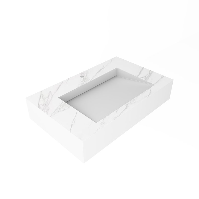 Lavabo de salle de bain mural rectangulaire à finition unie en pyramide 30 po Pyramid, Marbre blanc