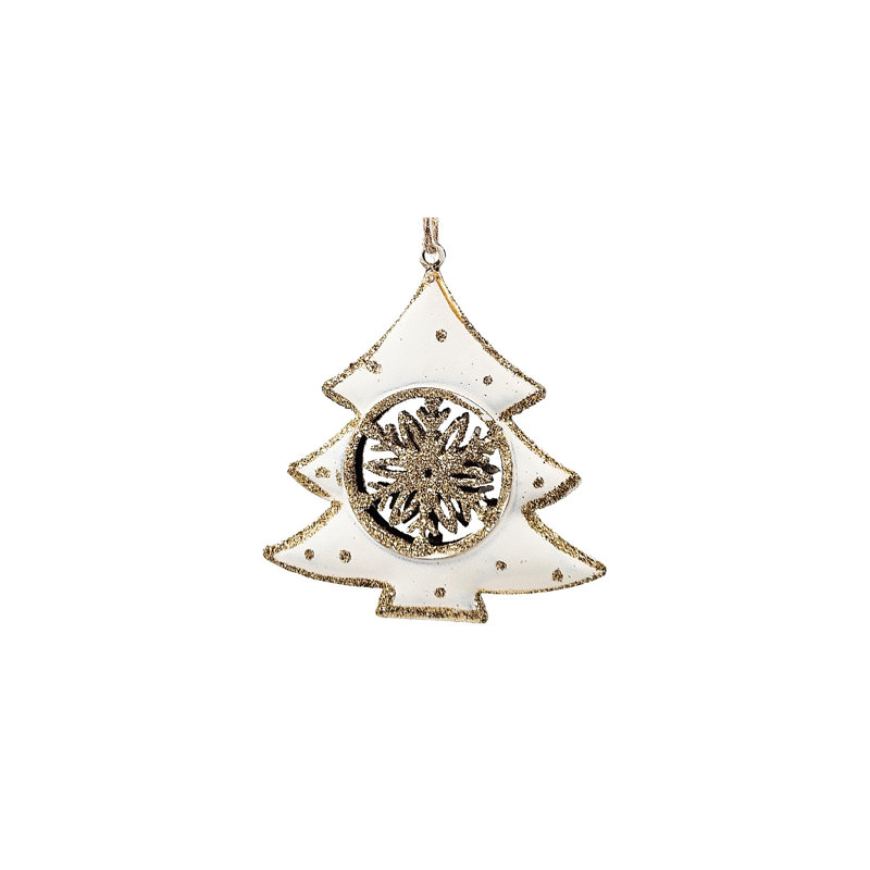 Gold and White Iron Tree Hanging Ornament Set of 12