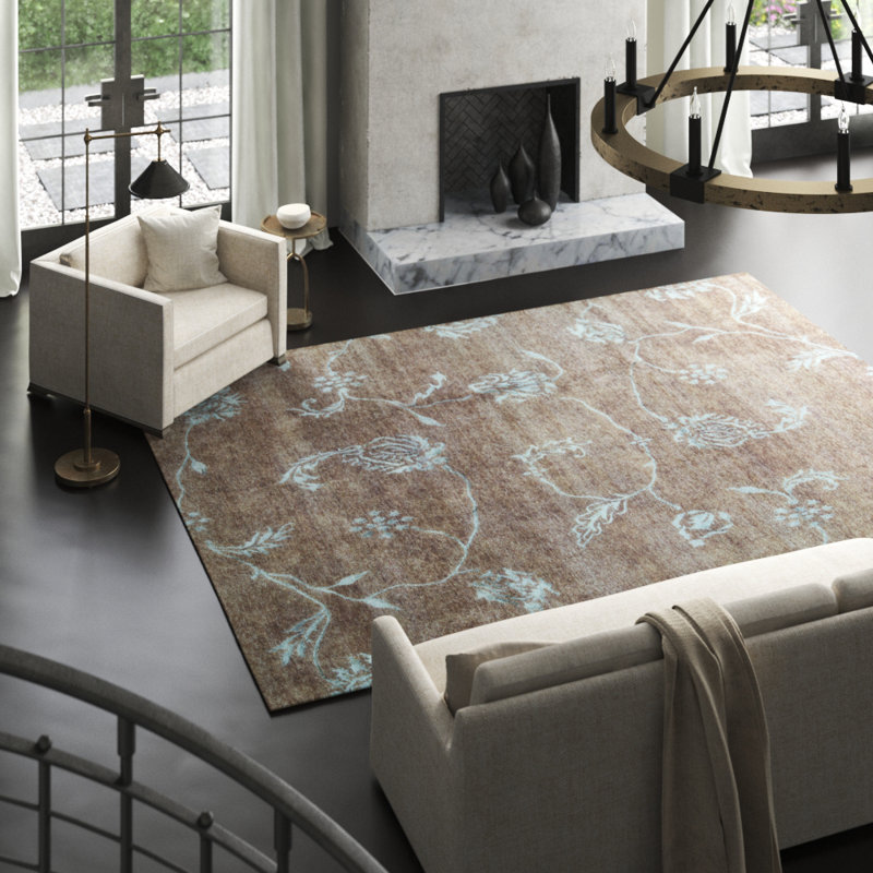 Floral Wool Floral Area Rug in Rusty Red/Light Green