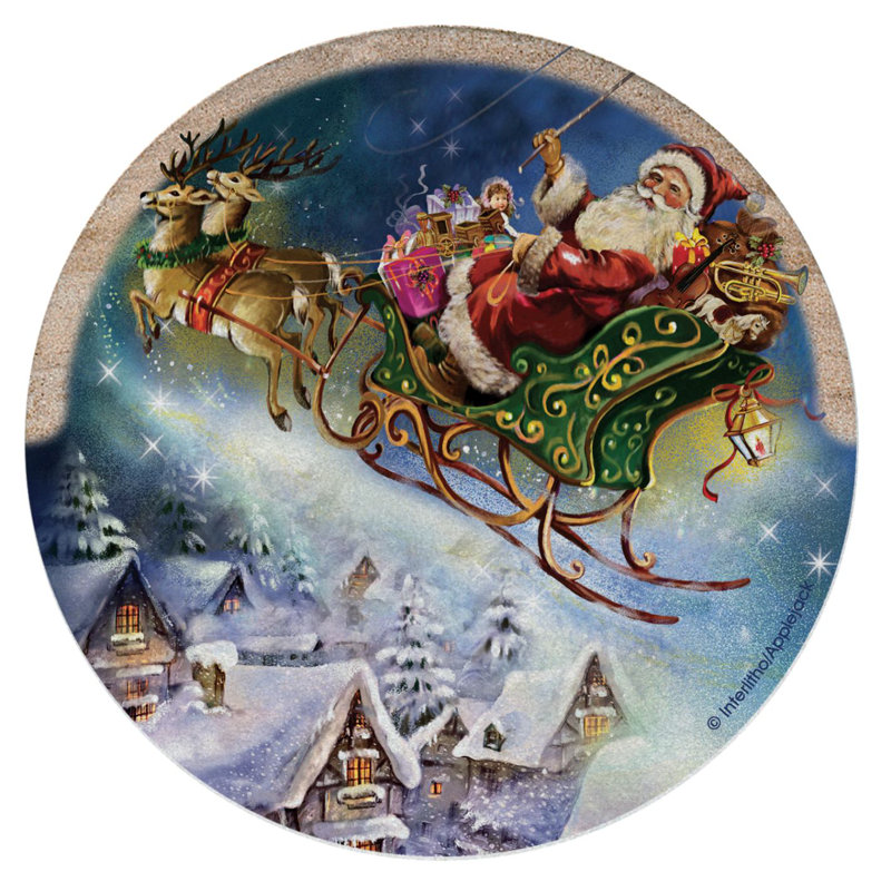 Santa's Sleigh 4-Pack Natural Sandstone Coasters