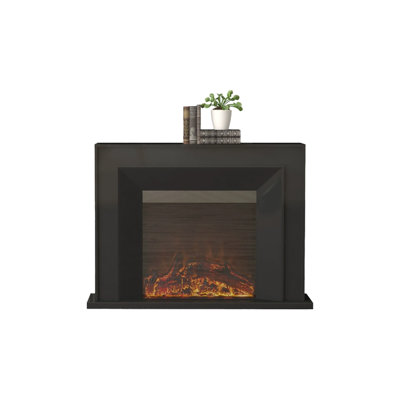 Black Solid Wood Electric Fireplace