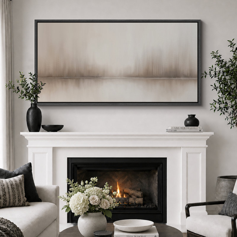 Neutral Reflections Abstract Large Framed Canvas Print Wall Art - Modern Minimal Decor, 30" H x 60" W, Black