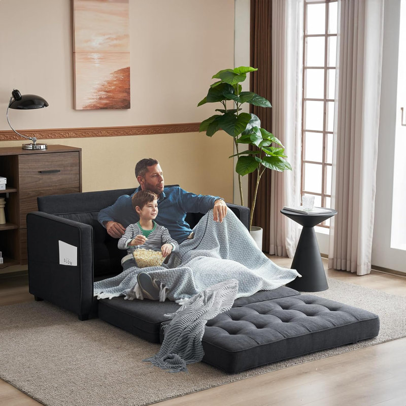 Canapé-lit en tissu d'ameublement de 53,54 po Hearco, Tissu noir