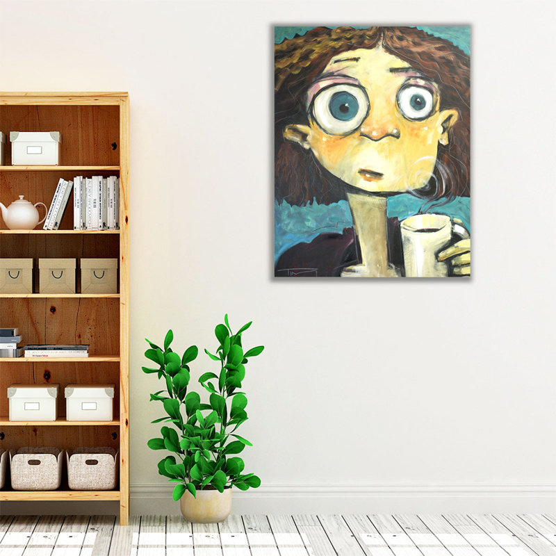«Her First Sip Of Coffee», reproduction d'art sur toile, H 30 po x l 24 po