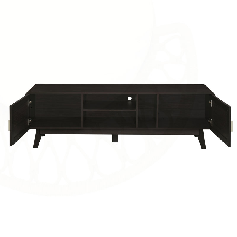 63'' Dark Rattan Arlette With 2 Storage Cabinets, Ideal For 65 Inch TV And Modern Living Spaces, Entertainment Center With Solid Wood Legs