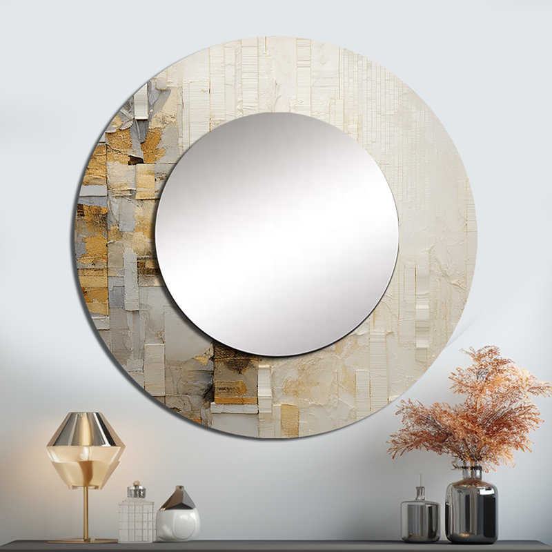 Rogier or et blanc abstrait divisé - miroir mural formes abstraites, miroir décoratif rond beige, impression d'art en métal