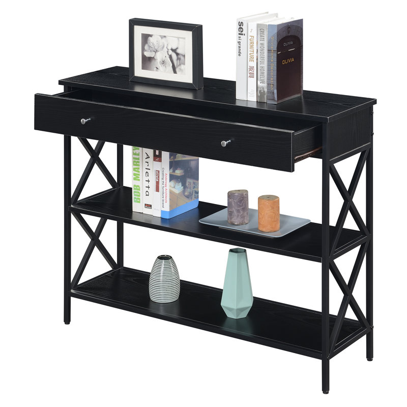 Console noire 39,5 po Adreyan, Plateau noir / base noire, H 31,5 po x l 39,5 po x P 12 po